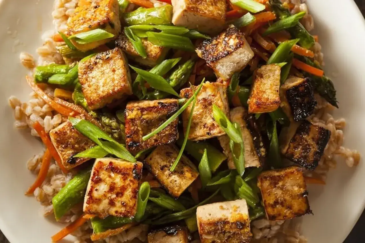 chrupiące smażone tofu z warzywami